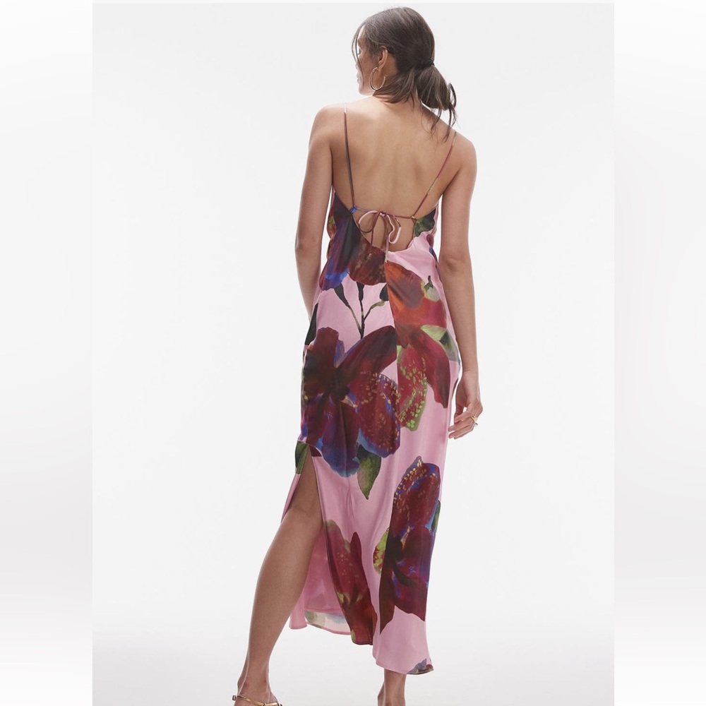 Topshop cowl neck scoop back midi dress in blurred floral